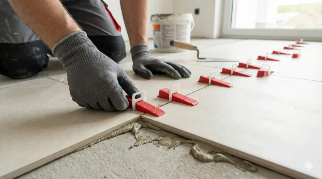 clips e cunhas de nivelamento de piso